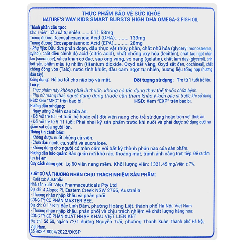 Thực phẩm bảo vệ sức khỏe Nature’s Way Kids Smart Bursts High DHA Omega-3 Fish Oil - 4